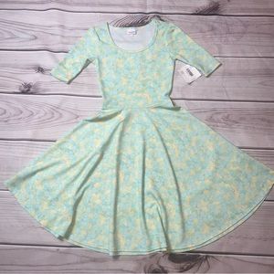 LuLaRoe XS Nicole dress - circle skirt - yellow green floral textured material